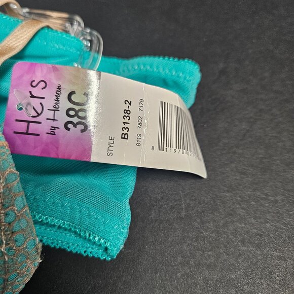 Hers by Herman 38C green with cream lacy bra and L Panties - Picture 4 of 5